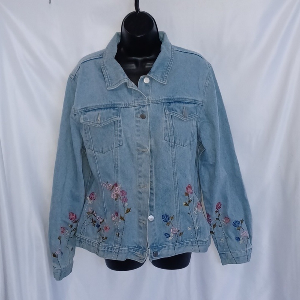 Vintage Newport News Floral Denim Jacket Size 16, 22" PTP